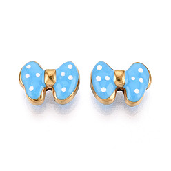 Темно-Голубой Ионное покрытие (IP) 304 шарики из эмали из нержавеющей стали, бантом, реальный 18 k позолоченный, глубокое синее небо, 10.5x14x6 мм, отверстие : 1.8 мм