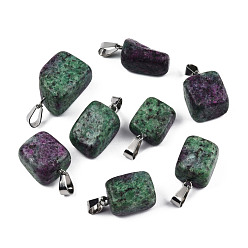 Ruby in Zoisite Natural Ruby in Zoisite Pendants, with Stainless Steel Snap On Bails, Dyed, Nuggets, 15~35x10~20x5~15mm, Hole: 3x7.5mm