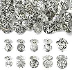 Античное Серебро 50шт 10 стили пуговицы из сплава, разнообразные, античное серебро, 17~22.5x7~9 мм, отверстие : 2~3 мм, 5 шт / стиль