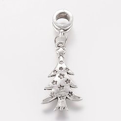 Античное Серебро Европейские подвески из сплава в тибетском стиле, Подвески с большими отверстиями, рождественская елка, античное серебро, 39 мм, отверстие : 4.5 мм