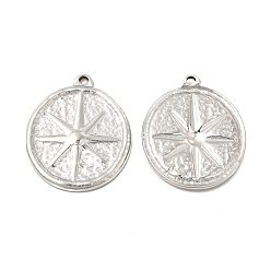 Stainless Steel Color Non-Tarnish 304 Stainless Steel Pendants, Flat Round with Star Charm, Stainless Steel Color, 22x18x2mm, Hole: 1.5mm