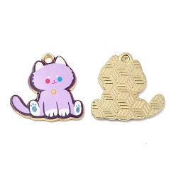 Фиолетовый Подвески из эмали и сплава, без кадмия, без никеля и без свинца, золотые, кошачье очарование, фиолетовые, 19.5x19.5x1.5 мм, отверстие : 1.8 мм