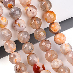 Темный Лосось Нити окрашенных и нагретых натуральных агатовых бус с огненным кракелюром, круглые, граненые, темный лосось, 9.5~10 мм, отверстие : 0.8~1.3 мм, около 37~38 шт / нитка, 14.17~14.96 дюйм (36~38 см)