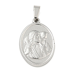 Нержавеющая Сталь Цвет Не тускнеющие 304 подвески из нержавеющей стали, очарование религиозной темы, овальные с Иисусом, цвет нержавеющей стали, 24x16x2~2.5 мм, отверстие : 5x3 мм