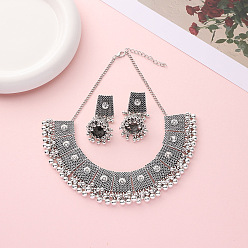 Античное Серебро Серьги и ожерелья из цинкового сплава со стразами, богемный стиль, для женщин, античное серебро, 350 мм