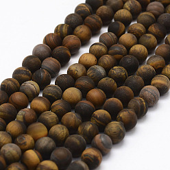 Tiger Eye Frosted Natural Tiger Eye Beads Strands, Round, 8mm, Hole: 1mm, about 45pcs/strand, 15.1 inch