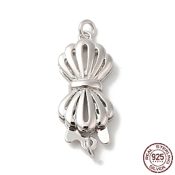 Платинированный Родиевое покрытие 925 застежки для коробок из стерлингового серебра, 1 нитей, 1-луночное, бантик с печатью 925, Реальная платина, 20.5x9x3 мм, отверстие : 1.5 мм