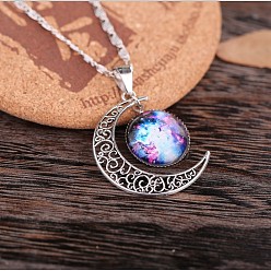 Розовато-лиловый Сплав стеклянная луна syb кулон lumachina цепи ожерелья для женщин, платина, розовато-лиловый, 18.11 дюйм (46 см)