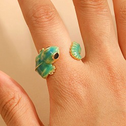 Light Gold Латунные манжеты с открытыми кольцами, ящерица, с эмалью, золотой свет, 18 мм