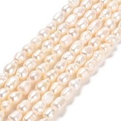 Linen Natural Cultured Freshwater Pearl Beads Strands, Two Sides Polished, Grade 3A+, Linen, 5~10x4.5~6mm, Hole: 0.6mm, about 45~48pcs/strand, 13.27~13.46 inch(33.7~34.2cm)