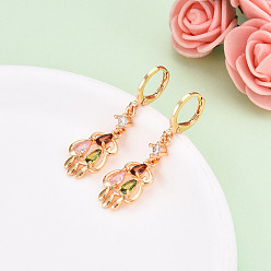 Разноцветный Серьги-капли из латуни с микропаве из кубических цирконий с подвеской-рычагом, долговечный, золотые, красочный, 39x12 мм