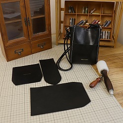 Черный Набор портативных и плечевых сумок для вязания своими руками, включая материалы сумки из искусственной кожи, прямоугольные, чёрные, 210x160x70 мм