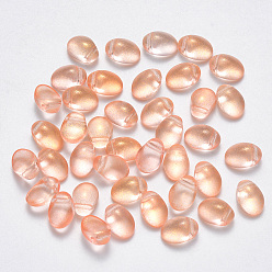 Orange Transparent Spray Painted Glass Charms, with Glitter Powder, Oval, PeachPuff, 8.5x6x4.5mm, Hole: 1mm