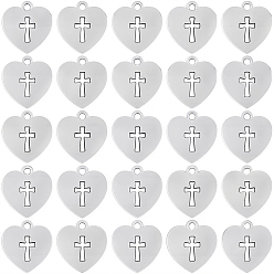 Античное Серебро 80шт. сердечко из сплава в тибетском стиле с подвесками-крестами, подвески с крестиками в форме сердца, античное серебро, 17x16.3x2 мм, отверстие : 2 мм