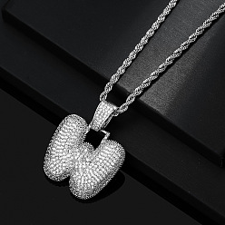 Letter W Латунные микропаве прозрачные кубические цирконии массивные инициальные подвески ожерелья, платина, Буква W, 19.69 дюйм (50 см)