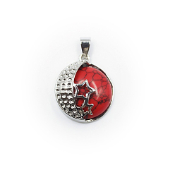 Синтетическая Бирюза Подвески из синтетической бирюзы, луна со звездными чарами, с фурнитурой сплавочной платины тон, 31x22 мм