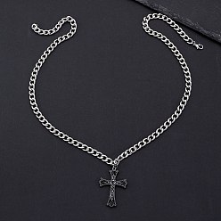 Металлический Чёрный & Платиновый Сплав гагат горный хрусталь религия крест кулон витая цепь ожерелья для женщин, металлический черный & платиновый, 23.62 дюйм (60 см)