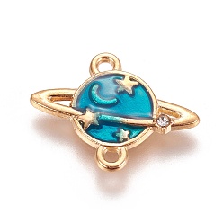 Dodger Blue Zinc Alloy Links connectors, with Enamel, Planet, Light Gold, Dodger Blue, 15x19x2mm, Hole: 1.2mm