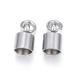 Нержавеющая Сталь Цвет Устойчивы к потускнению 201 наконечники шнура из нержавеющей стали, Торцевые крышки, колонка, цвет нержавеющей стали, 11x7 мм, отверстие : 4 мм, внутренний диаметр: 6 мм