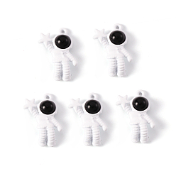 Blanc Pendentifs en alliage, peint à la bombe , avec de l'acrylique noir, sans cadmium et sans plomb, astronaute avec étoile, blanc, 21x13x4.5mm, Trou: 1.2mm