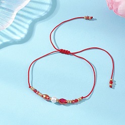 Красный Плетеные браслеты из стеклянных и бисера, плетеные браслеты из нейлоновой нити для женщин, красные, внутренний диаметр: 1.97~3.82 дюйм (5~9.7 см)