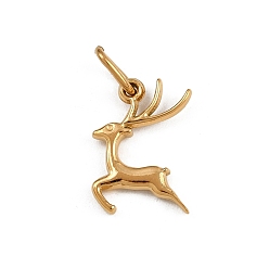 Настоящее золото 18K 304 подвески из нержавеющей стали, с целью перехода в кольце, ионное покрытие (ip), олень очарование, реальный 18 k позолоченный, 16x11x2 мм, отверстие : 2.5x4.2 мм