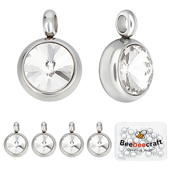 Кристалл 30шт 304 подвески из нержавеющей стали со стразами, плоские круглые подвески в цвете камня, кристалл, 11x7.5x5 мм, отверстие : 2 мм