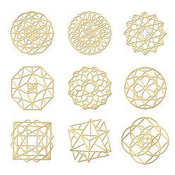 Flower of Life Никелевые декоративные наклейки, наполнитель из металлической смолы, Наполнитель из эпоксидной смолы и УФ-смолы, золотые, Цветок жизни, 40x40 мм, 9 шт / комплект