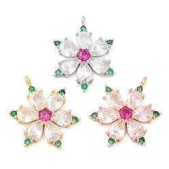(52) Непрозрачная лаванда Подвески из кубического циркония с покрытием из латуни, долговечный, без кадмия и без свинца, снежинка, разноцветные, 26x19.5x5 мм, отверстие : 1.8 мм