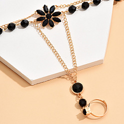 Черный Браслеты из цветочного сплава для женщин, золотые, чёрные, 7-1/2 дюйм (19 см)