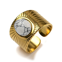 Настоящее золото 18K Ионное покрытие (ip) 304 открытые манжеты из нержавеющей стали, Овальные широкие кольца с синтетической бирюзой для женщин и мужчин, реальный 18 k позолоченный, регулируемый