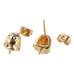 Real 18K Gold Plated Brass Stud Earring Findings, with 925 Sterling Silver Pins, for Half Drilled Bead, Nickel Free, Oval, Real 18K Gold Plated, 10x8mm, Pin: 0.7mm and 0.8mm((for half drilled bead)