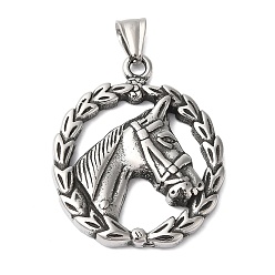 Нержавеющая Сталь Цвет 304 подвески из нержавеющей стали, плоские круглые с лошадью, цвет нержавеющей стали, 45x36x6 мм, отверстие : 9x5 мм