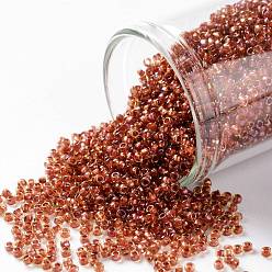 (951) Inside Color Jonquil/Brick Red Lined TOHO 15/0 Round Beads, Japanese Seed Beads, (951) Inside Color Jonquil/Brick Red Lined, 1.5mm, Hole: 0.7mm, about 15000pcs/50g