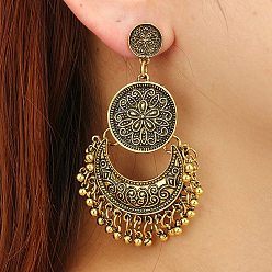Античное Золото Серьги-люстры из сплава в этническом стиле, луна с плоским кругом, античное золото , 70x45 мм