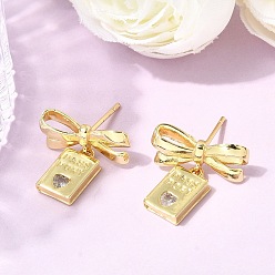 Book Латунные серьги-гвоздики с микропаве из кубического циркония, долговечный, стойки покрытие, без свинца и без кадмия, реальный 18 k позолоченный, книга, 18x17 мм