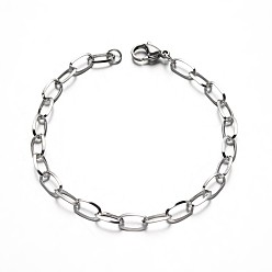 Stainless Steel Color Tarnish Resistant 304 Stainless Steel Cable Chain Bracelets, with Lobster Claw Clasps, Stainless Steel Color, 7-1/2 inch(190mm), 5mm