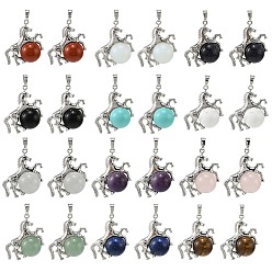 Смешанные камни Подвески из натуральных и синтетических смешанных камней., латунная лошадь с подвесками в виде шариков из драгоценных камней, стойки покрытие, платина, смешанные окрашенные и неокрашенные, 33x35x16 мм, отверстие : 5x8 мм