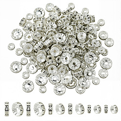 Кристалл Латунные бусины разделители для поставки стразов, класс А, прямой фланец, серебряный цвет гальваническим, рондель, кристалл, 6~10x3~4 мм, отверстие : 1~2 мм, 200 шт / комплект