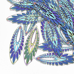 Rainbow Color Ионное покрытие (ip) 304 большие филигранные подвески из нержавеющей стали, гравированные металлические украшения, овальные, Радуга цветов, 70x21.5x0.3 мм, отверстие : 1.8 мм