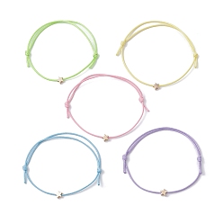 Звезда Браслет из светло-золотого латуни с плетеными бусинами, регулируемый браслет из вощеного полиэфирного шнура, разноцветные, звезда, внутренний диаметр: 3-1/2 дюйм (9 см), бусина : 6x6x3 mm