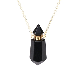Black Onyx Ожерелье с подвеской в виде флакона духов из натурального черного оникса (окрашенного и нагретого), ожерелье в виде флакона с эфирным маслом для ароматерапии с цепочкой из нержавеющей стали, 24.02 дюйм (61 см)