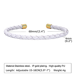 White Imitation Leather Twist Rope Cuff Bangle, with Stainless Steel Findings, White, 5-7/8~7-1/8 inch(15~18cm)