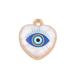 Синий Подвески из эмали и сплава, золотые, сердце с оберегом от сглаза, синие, 16x14x3.5 мм, отверстие : 1.6 мм