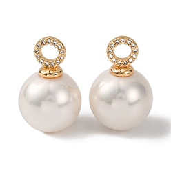 Настоящее золото 14K Покрытие стойки латунь микропаве прозрачные подвески из кубического циркония, с стеклянные бусы, долговечный, круглые, реальный 14 k позолоченный, 22.5~23x14~14.5 мм, отверстие : 3.8~3.9 мм