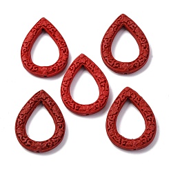 Красный Киноварь бисера, резные лакированные, полая слеза, красные, 43x31.5x5.5 мм, отверстие : 1.8 мм