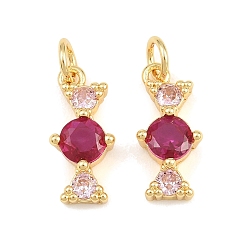 Real 18K Gold Plated Brass Micro Pave Fuchsia Cubic Zirconia Pendants, Bowknot Charms, Rack Plating, Long-Lasting Plated, Lead Free & Cadmium Free, Real 18K Gold Plated, 15.5x7x4mm, Hole: 3mm