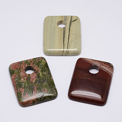 Mixed Stone Natural Gemstone Pendants, Rectangle, 45.5x35.5x7mm, Hole: 9mm