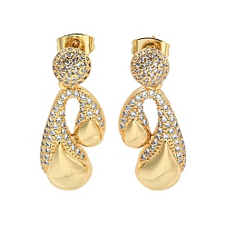 Настоящее золото 16K Серьги-гвоздики из латуни с каплевидным паве и прозрачным фианитом, реальный 16 k позолоченный, 30x12 мм