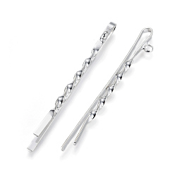 Серебро Железная фурнитура шпильки для волос, с петлей, серебряный цвет гальваническим, 55.5x2x3~6 мм, отверстие: 2 мм